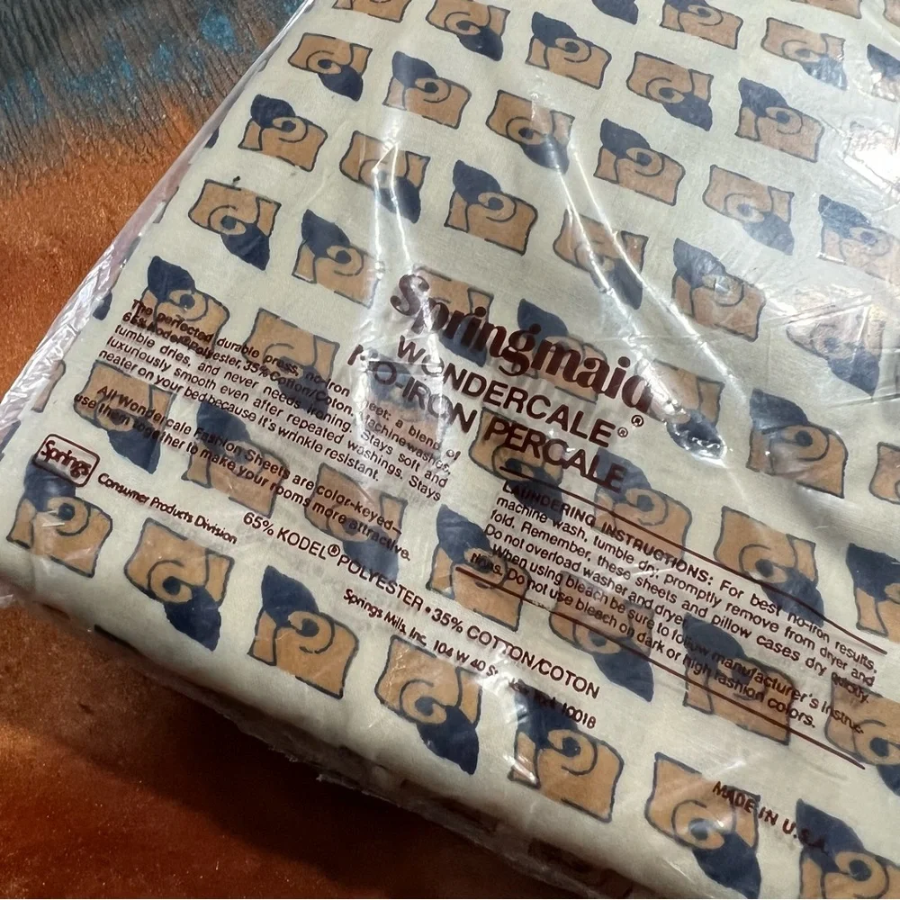 Vintage NWT Springmaid Windercale No Iron Percale Pillowcases blue tan white